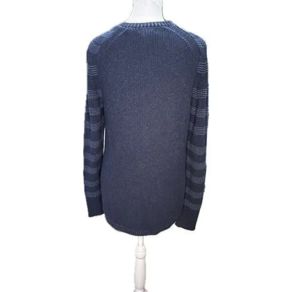 Eddie Bauer Button Front‎ Sweater Size M Blue Pullover Short Sleeve Cable Knit